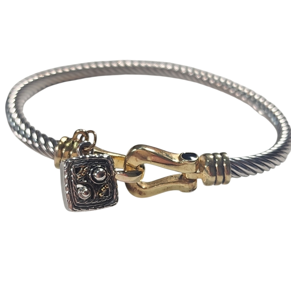Two-Tone Silver and Gold Charm Cable Bracelet
